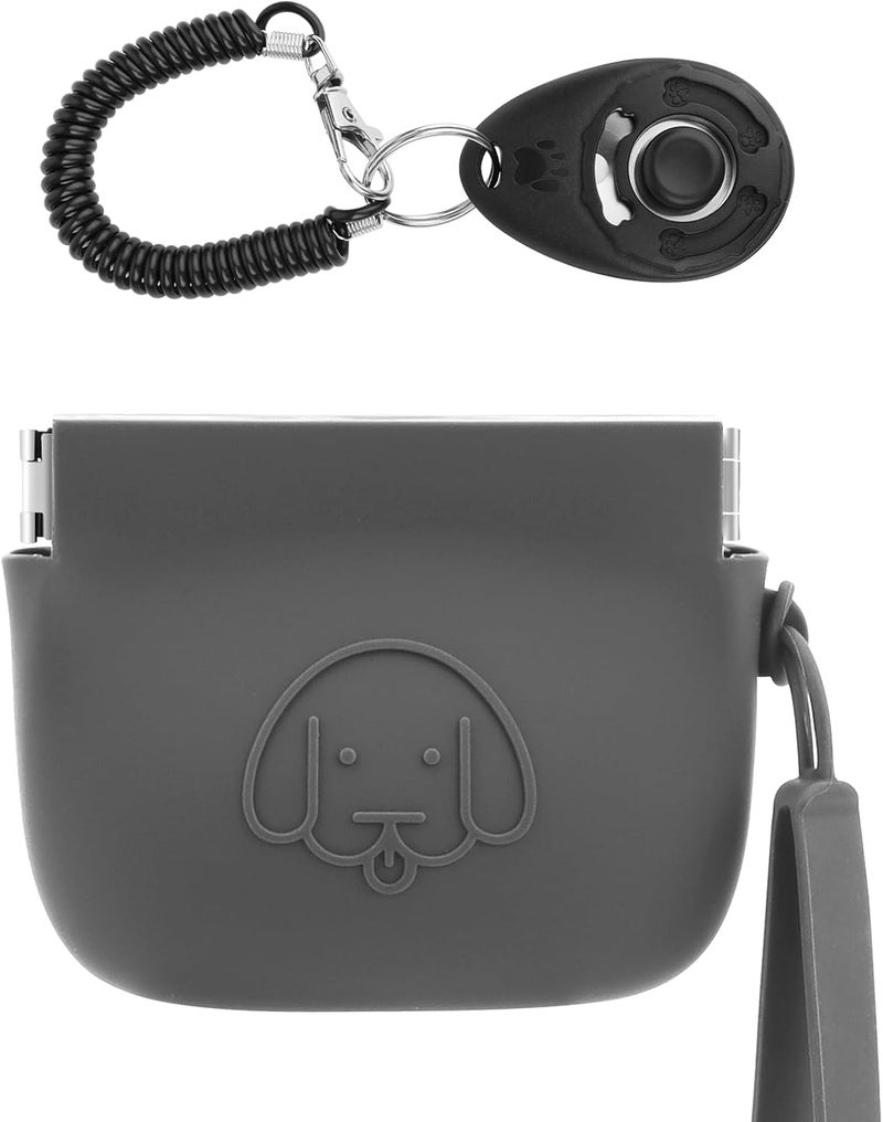 WALLFID Silicone Dog Treat Pouch Small Bag,Auto Closure,with Pet Training Clicker,Walking Bag for Dog and Cat,Pocket Size,Easy to Clean,Odorless (dark gray) - Image 1